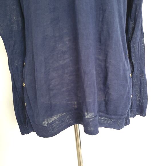 Lilly Pulitzer Liesel Sweater Linen Navy Lightweight Button Sides Women Small - Picture 6 of 13